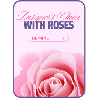 Designer\'s Choice with Roses in Glass Vase